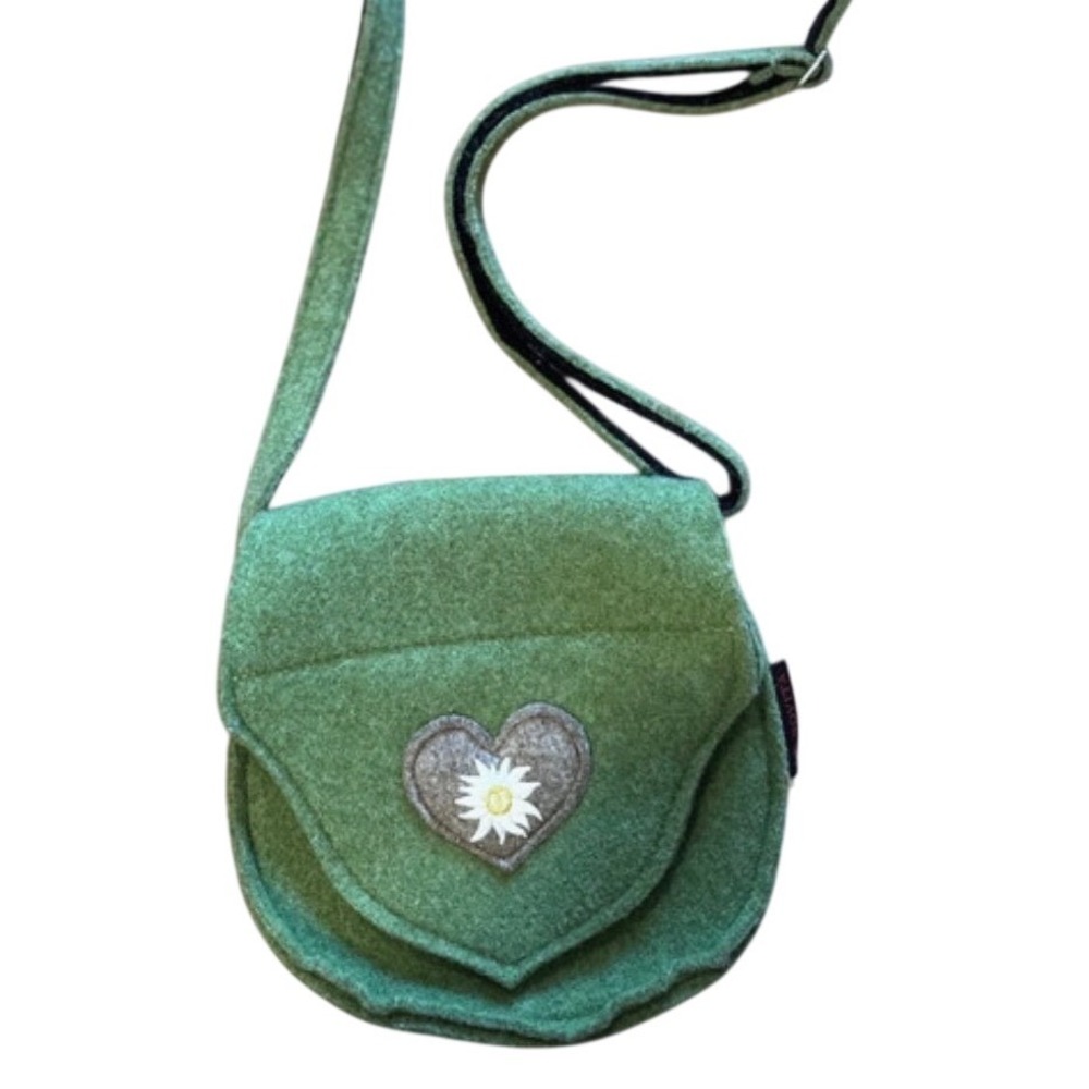 Le Novita Green Felt Crossbody Bag Cottagecore Embroidered Daisy Flower